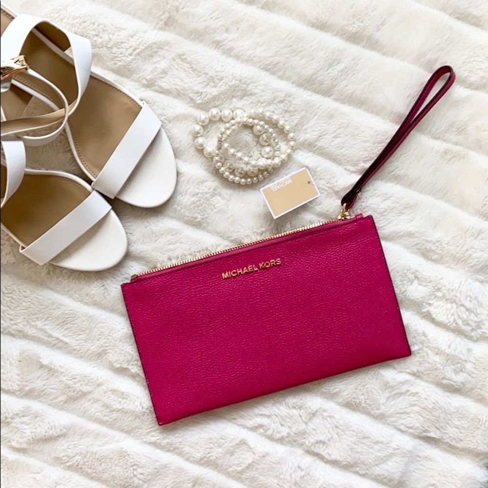 MK Electric Pink Clutch Wristlet Jet Set